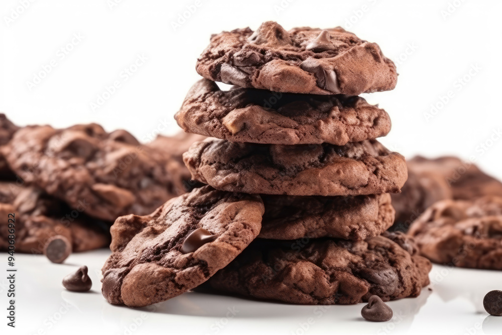 Baked Chocolate Cookies with Melting Chips Highlighting the Rich, Gooey Texture Perfect for Food Photography