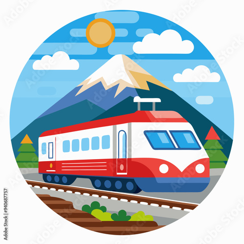 Red and White Train Traveling Through Mountainous Landscape