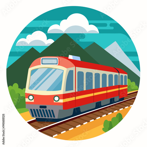 Red Train Traveling Through Mountainous Landscape