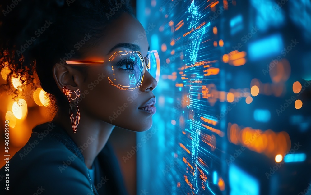 AI cyber security threat analysis with a female African American IT specialist AI cyber security threat analysis with a female African American IT specialist