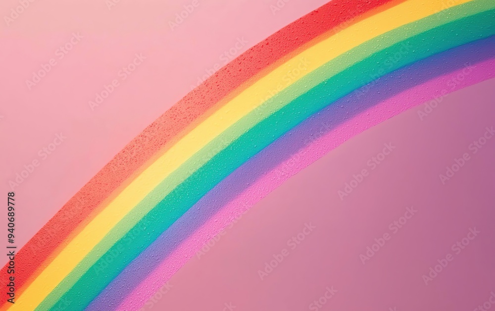 Obraz premium Vibrant rainbow on a pastel pink background, symbolizing diversity, hope, and positivity in a whimsical and colorful design.