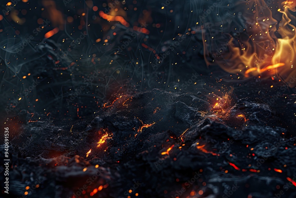 The flames of darkness float in the air.Fire charcoal. The flames of darkness float in the air.Fire charcoal.