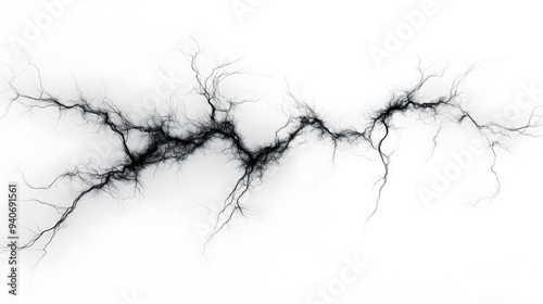 Electric Sparks: Crackling electric sparks branching out in all directions, captured in sharp detail on a white background. 