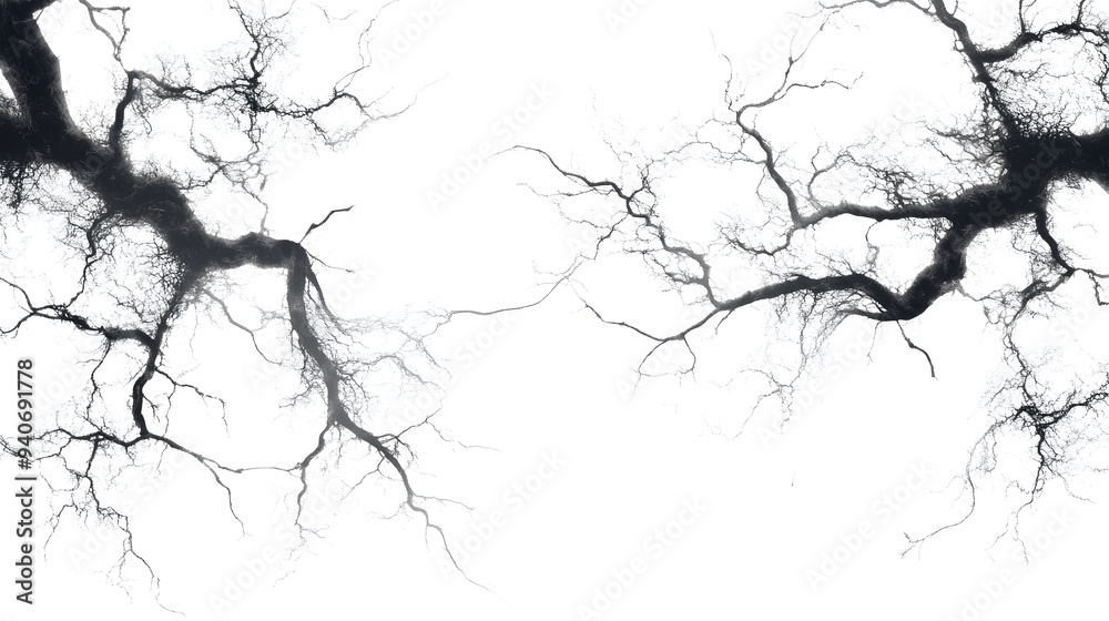 Fototapeta premium Electric Sparks: Crackling electric sparks branching out in all directions, captured in sharp detail on a white background. 