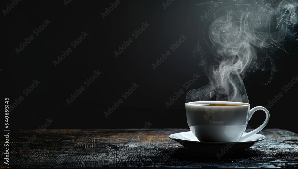 A cup of coffee is sitting on a table with steam rising from it A cup of coffee is sitting on a table with steam rising from it