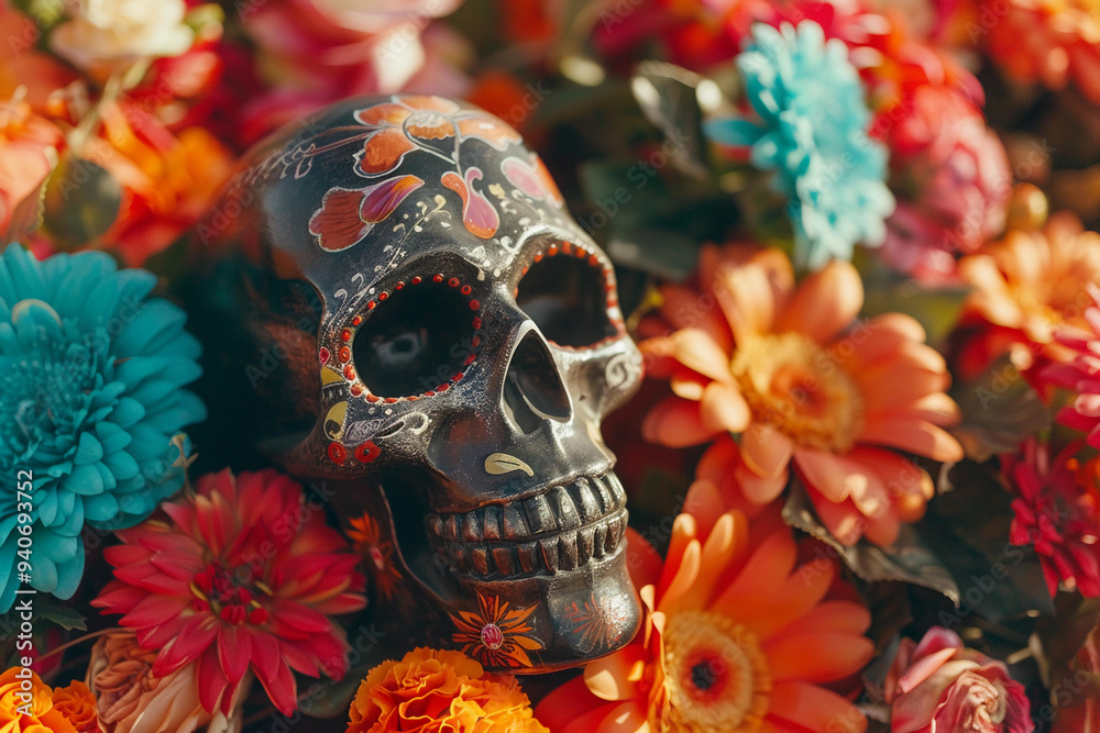 Beautiful greeting card with bright holiday composition for happy to joy celebrate dia de muertos