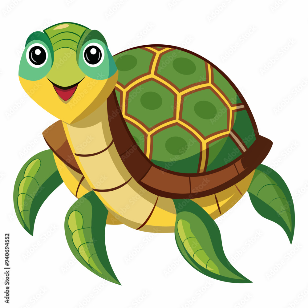 Fototapeta premium Cartoon illustration of a smiling green turtle