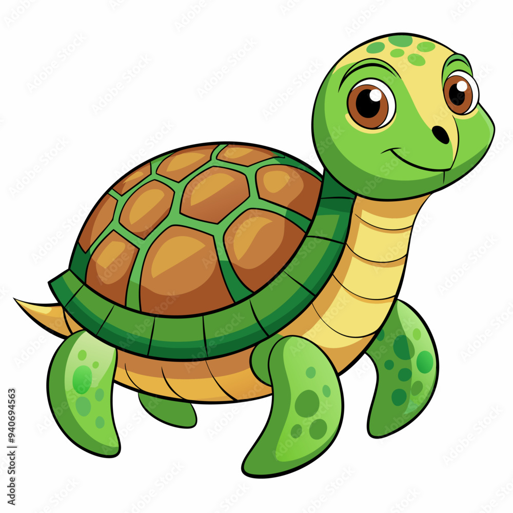 Obraz premium Cartoon Illustration of a Green Sea Turtle with a Shell