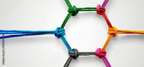 A group of colorful ropes are tied together in a circle