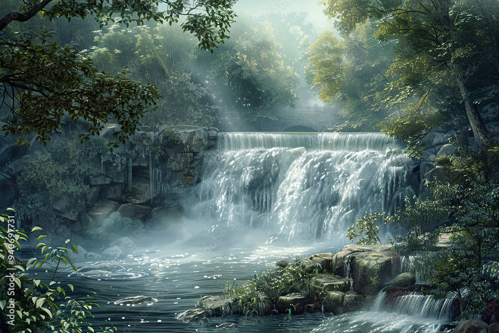 Generative ai on theme of beautiful majestic waterfall in natural nature, national park attraction Generative ai on theme of beautiful majestic waterfall in natural nature, national park attraction