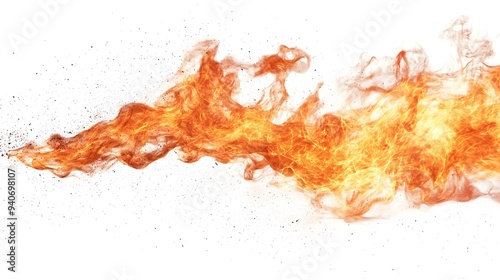 Fire Burst: A burst of flame, with tongues of fire reaching out in all directions, sharply contrasted against a white background.
 photo