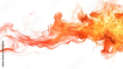 Fire Burst: A burst of flame, with tongues of fire reaching out in all directions, sharply contrasted against a white background. 