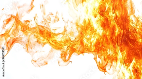 Fire Burst: A burst of flame, with tongues of fire reaching out in all directions, sharply contrasted against a white background. 