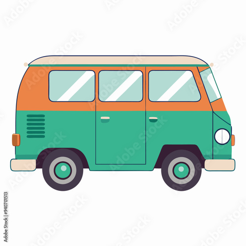 Side View of a Vintage Green and Orange Van