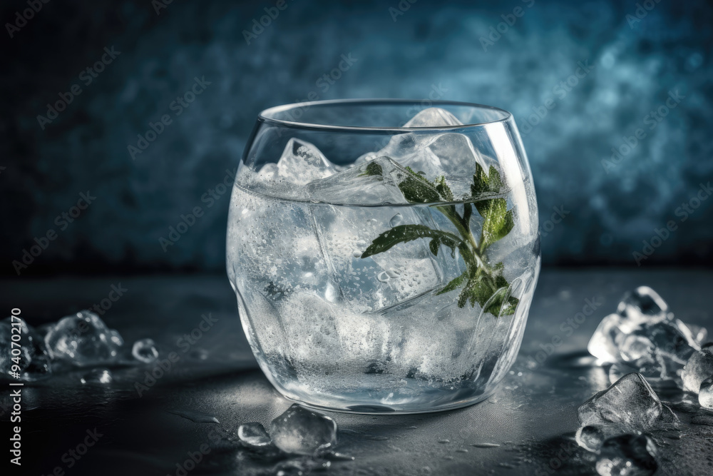 Chilled Gin Drink with Ice Cubes on an Icy Background Emphasizing the Elegance and Refreshment of the Cocktail Perfect for Creative Beverage Styling and Promotions Chilled Gin Drink with Ice Cubes on an Icy Background Emphasizing the Elegance and Refreshment of the Cocktail Perfect for Creative Beverage Styling and Promotions