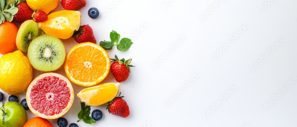 oranges, kiwis, and strawberries atop it oranges, kiwis, and strawberries atop it
