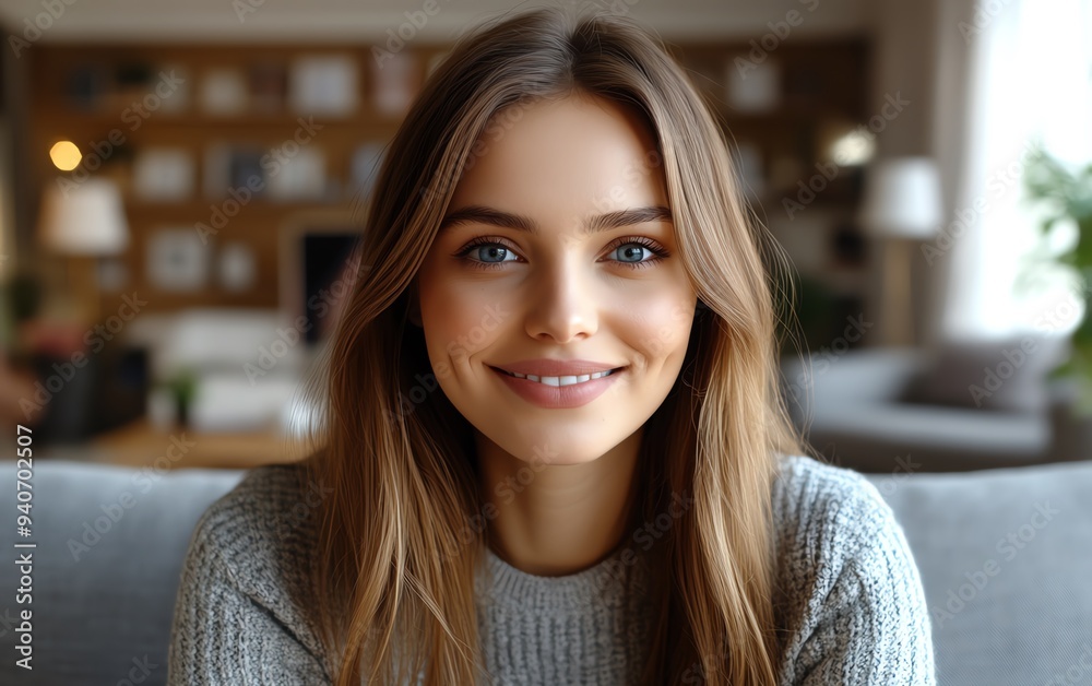 Cheerful young woman on a virtual video call for remote work, emphasizing flexibility and a positive work culture with a professional homeoffice background Cheerful young woman on a virtual video call for remote work, emphasizing flexibility and a positive work culture with a professional homeoffice background