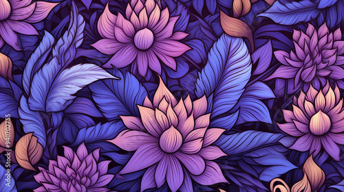 Seamless pattern with flowers and leaves