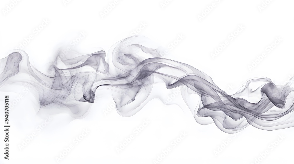 Fototapeta premium Floating Smoke Swirls: Ethereal smoke swirls in various patterns, floating gracefully against a pure white background. 