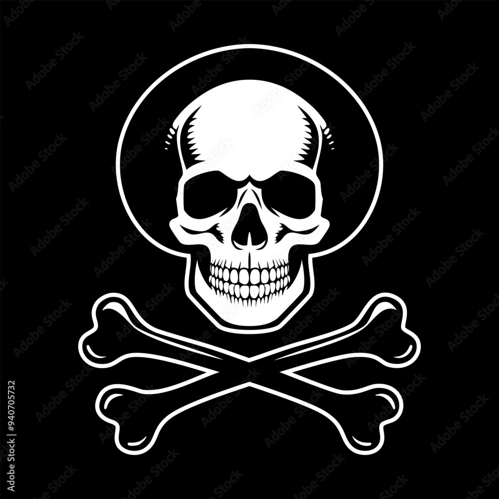 Skull and crossbones monochrome silhouette vector illustration