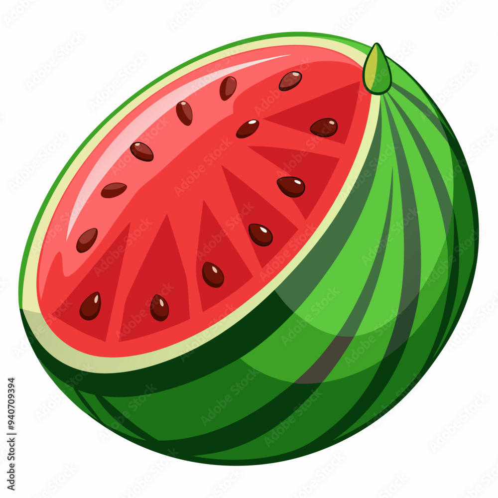 A Sliced Watermelon with Seeds and Green Rind