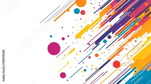 Abstract Colorful Diagonal Lines and Circles on White Background