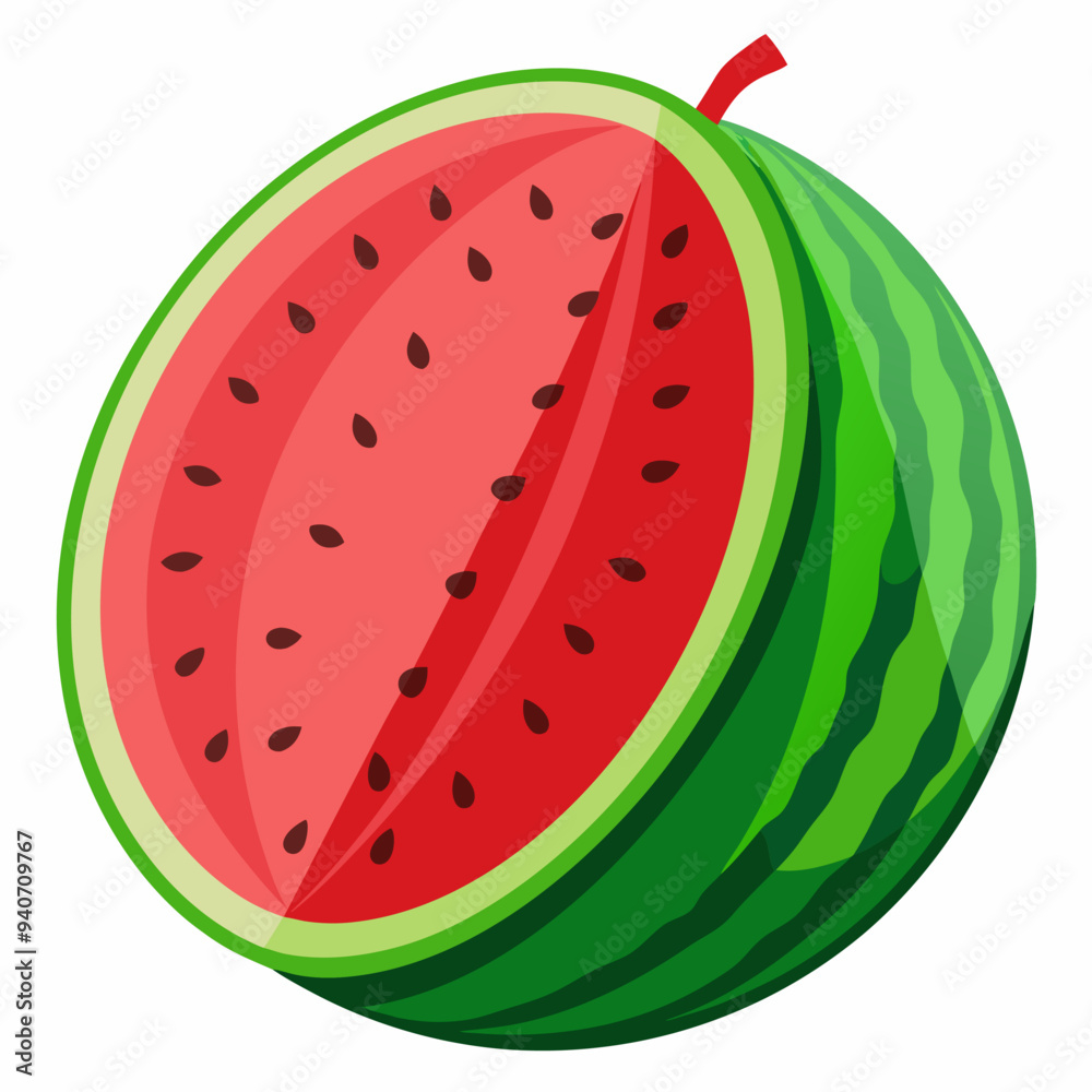Half a Watermelon with Red Flesh and Black Seeds