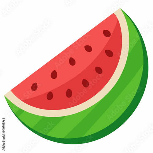 A Slice of Watermelon with Green Rind and Red Flesh