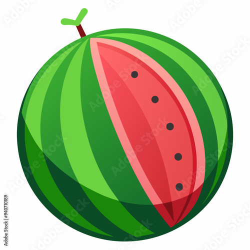 A Green Watermelon with a Slice Cut Open