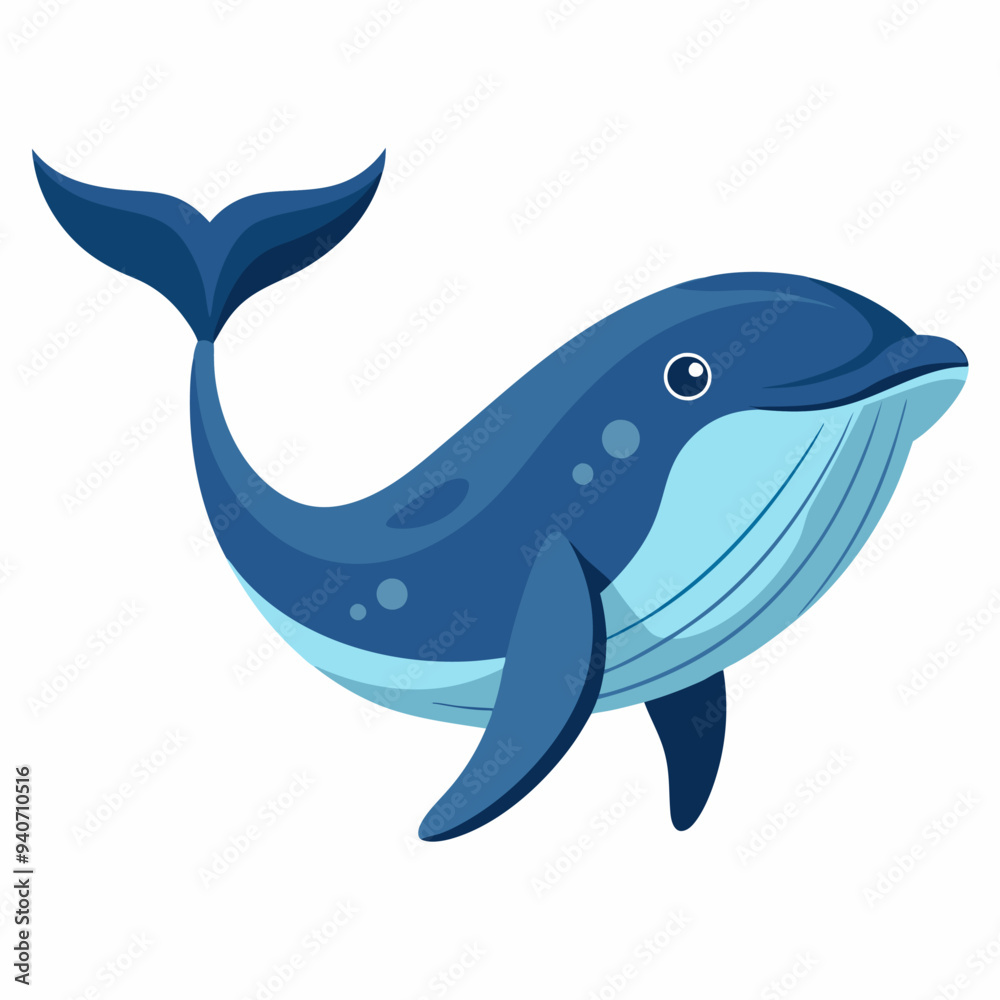 Cartoon blue whale with a light blue belly, tail, and fins, with black eyes. Cartoon blue whale with a light blue belly, tail, and fins, with black eyes.