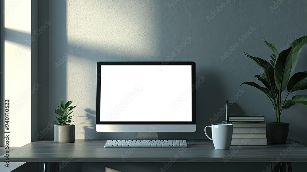Modern Minimalist Home Office Workspace with Desktop Computer Modern Minimalist Home Office Workspace with Desktop Computer