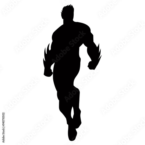 Superhero silhouette flying standing position on transparent background. Suitable for stickers, logos, icons and tattoos