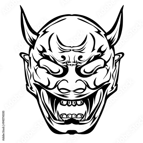 The design of the Hannya mask is typical Japanese with a transparent background. Perfect for stickers, logos or icons