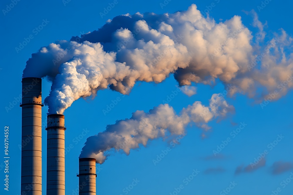 Smoke Plumes From Industrial Chimneys Against a Blue Sky Smoke Plumes From Industrial Chimneys Against a Blue Sky