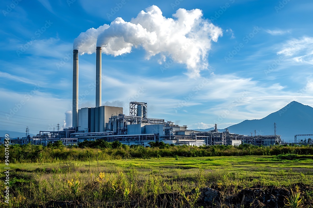 Industrial Complex with Smoke Stack and Blue Sky Industrial Complex with Smoke Stack and Blue Sky