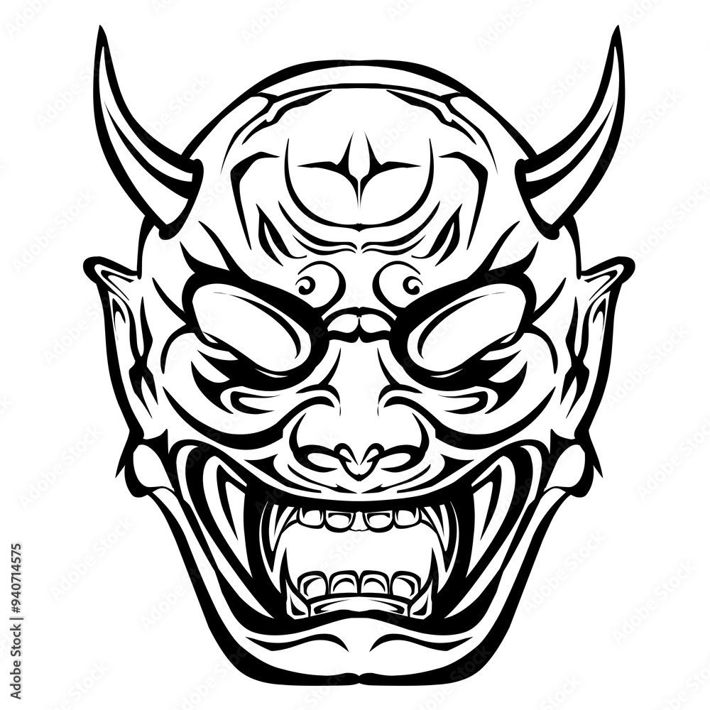 Obraz premium The design of the Hannya mask is typical Japanese with a transparent background. Perfect for stickers, logos or icons