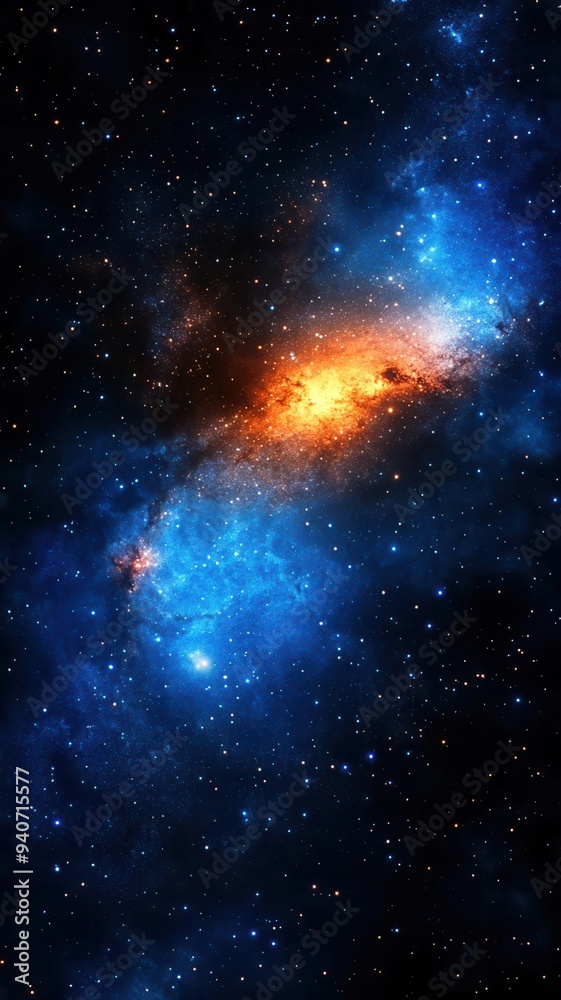 Stunning deep space image with vibrant blue and fiery orange nebulas amidst a sea of stars, depicting the cosmic beauty of the universe. Stunning deep space image with vibrant blue and fiery orange nebulas amidst a sea of stars, depicting the cosmic beauty of the universe.