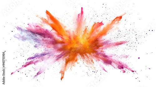 Particle Explosion: A cloud of colorful particles exploding outward, captured in high detail on a white background.
