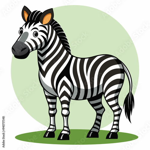 Cartoon Zebra with Black and White Stripes Standing on Green Grass