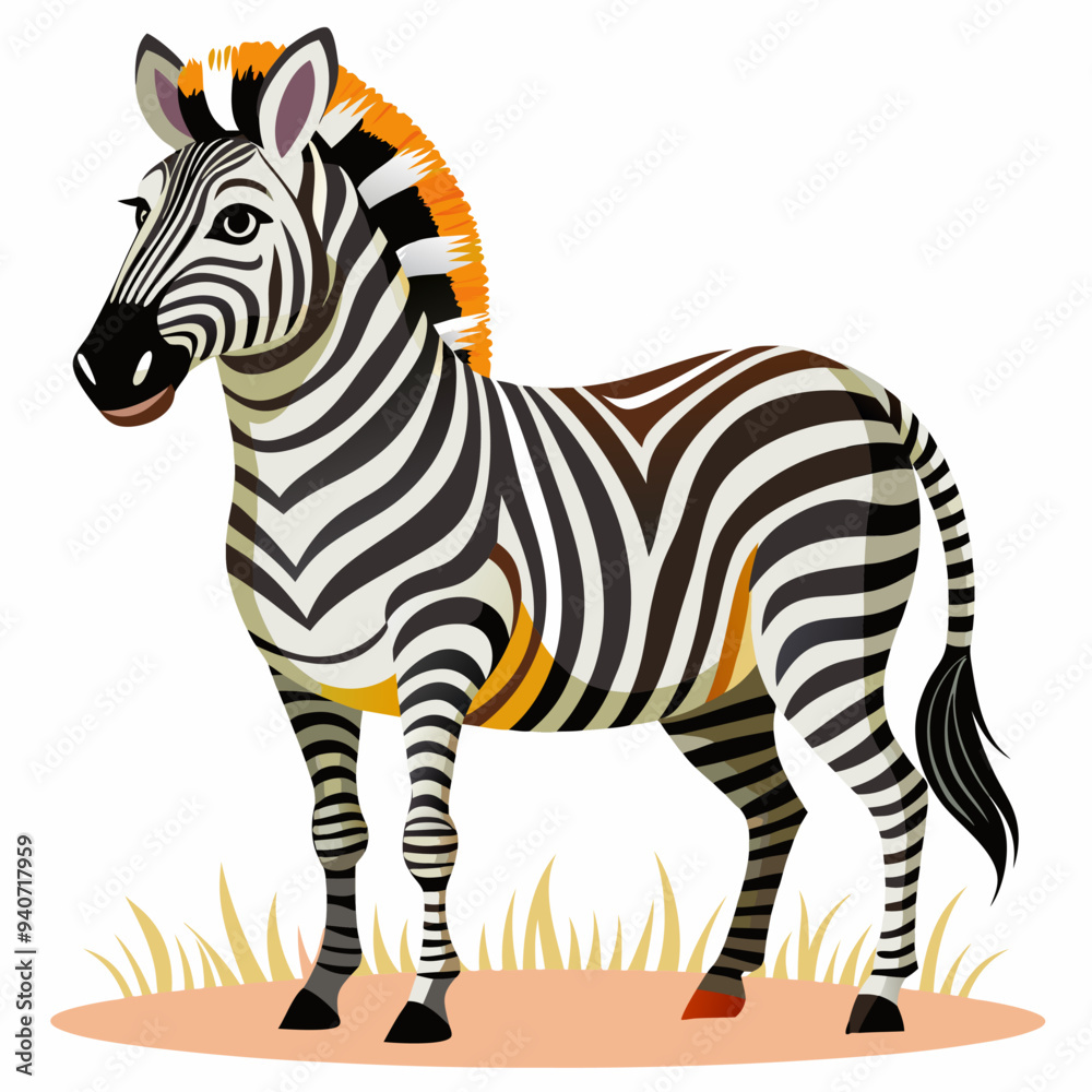 Obraz premium Cartoon Zebra with Orange Mane Standing in Grass