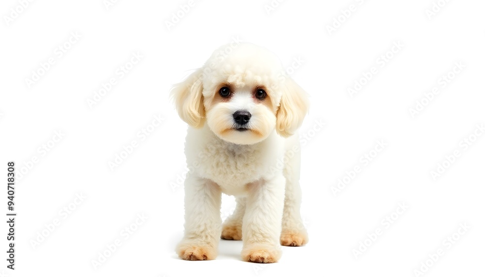 Fototapeta premium A white poodle dog isolated on a white background