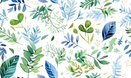 seamless pattern of watercolor leaves, Generative AI