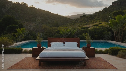 A bed outside surrounded