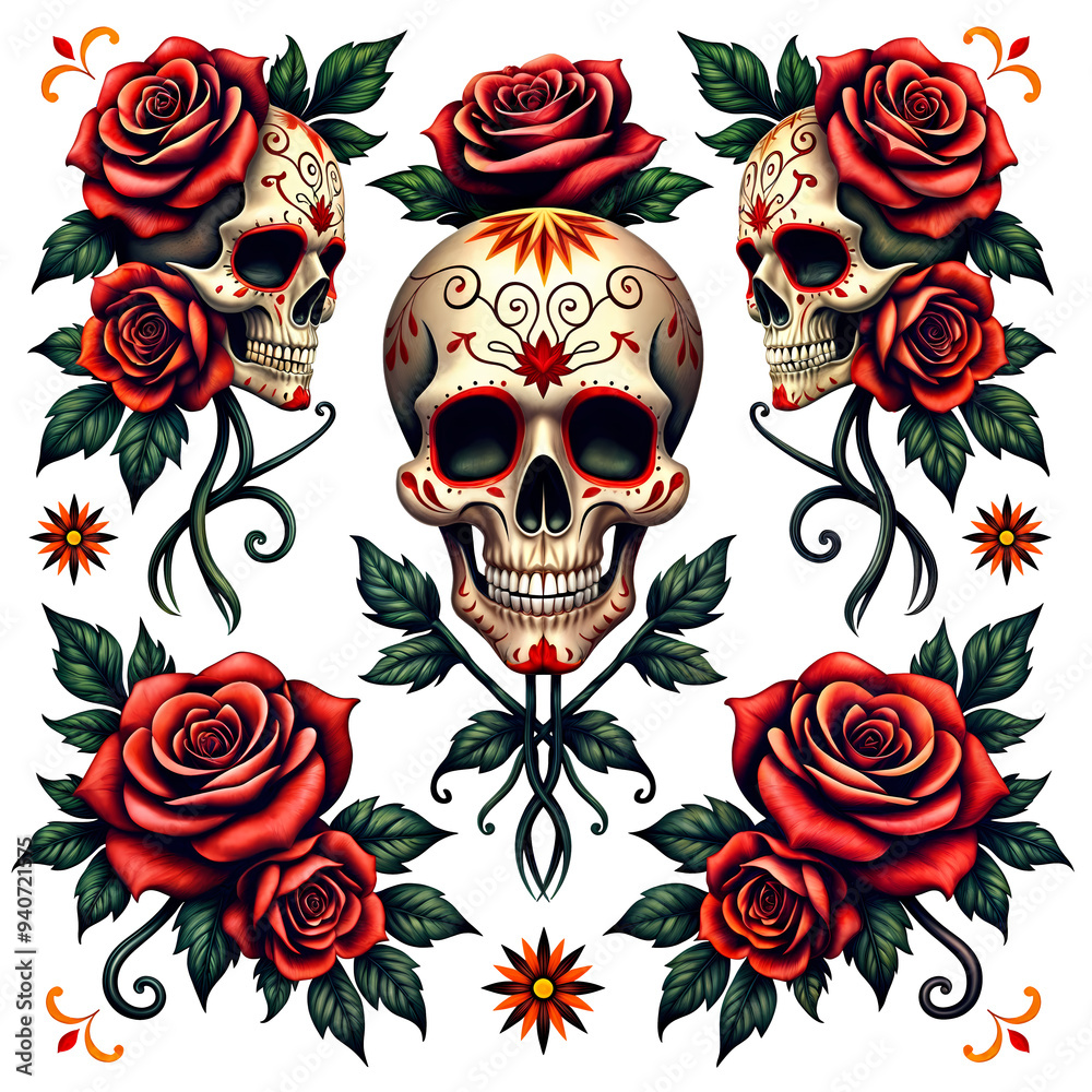 Day of the Dead Skulls with Floral Motifs Day of the Dead Skulls with Floral Motifs