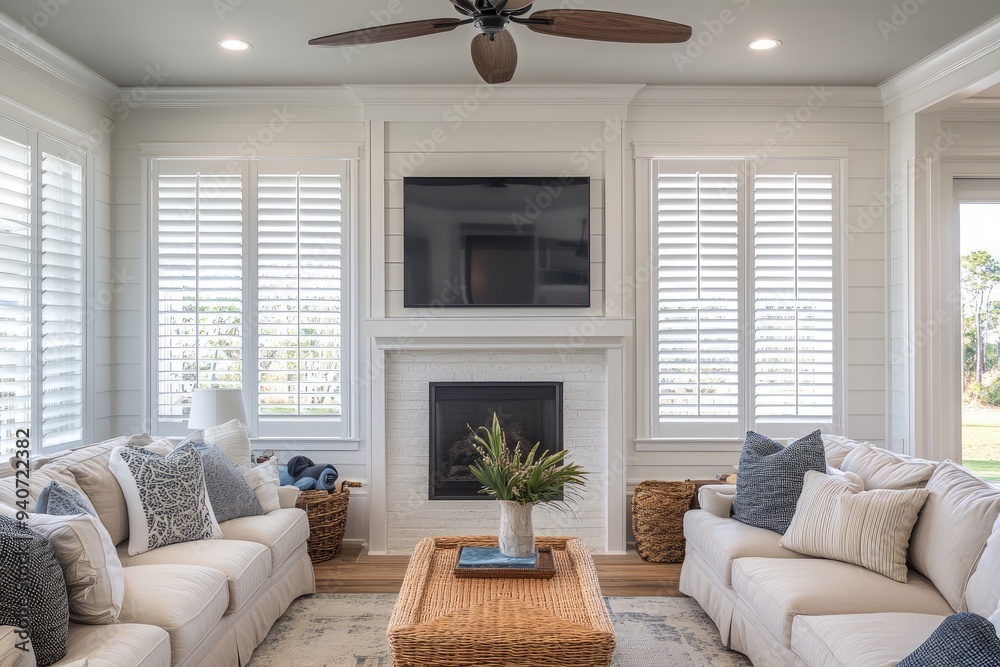 A modern living room with a fireplace. This photo shows the spaciousness and comfort of a contemporary home. A modern living room with a fireplace. This photo shows the spaciousness and comfort of a contemporary home.