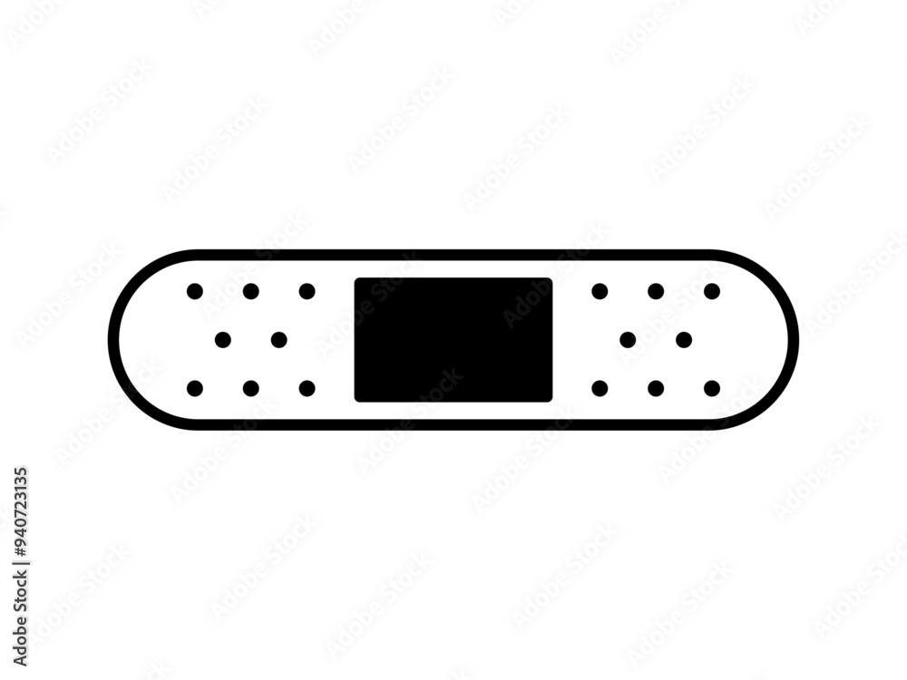 シンプルな絆創膏アイコンB:丸端黒 シンプルな絆創膏アイコンB:丸端黒