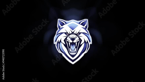 Fierce Blue and White Animal Mascot Logo with Liquid Glitch Effect for Sports Team