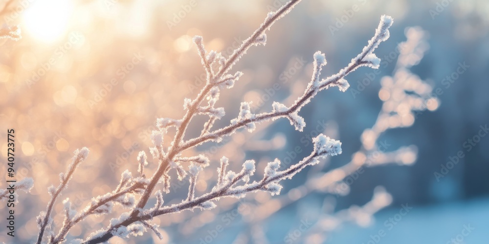 frost covered branch in warm morning light, nature background, winter beauty, frozen twigs, sunlit landscape frost covered branch in warm morning light, nature background, winter beauty, frozen twigs, sunlit landscape
