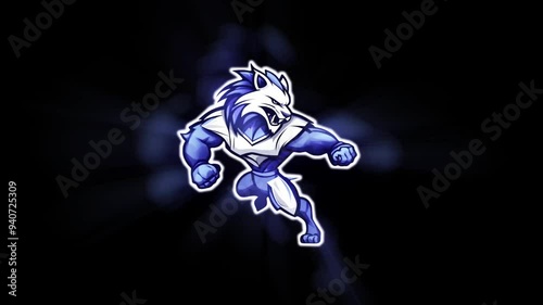Fierce Blue and White Animal Mascot Logo with Liquid Glitch Effect for Sports Team