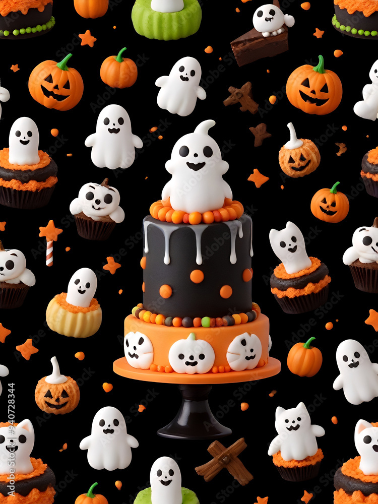 Ghostly Halloween Cake Wallpaper Generative AI Ghostly Halloween Cake Wallpaper Generative AI